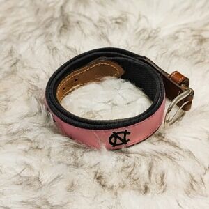UNC Womens Carolina Pink Moonshine Leather & Fabric Belt 34" Preppy NC